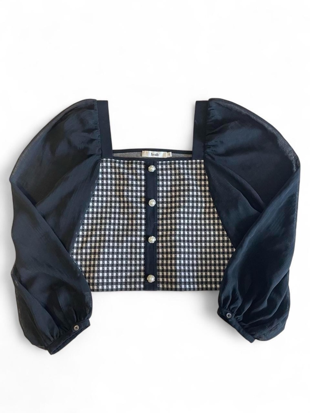 b+ab Houndstooth Too with Black Puff Sleeves